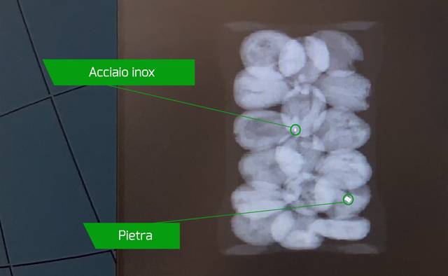 Un ejemplo de los contaminantes detectables por la máquina de rayos X por alimentos 2XR11